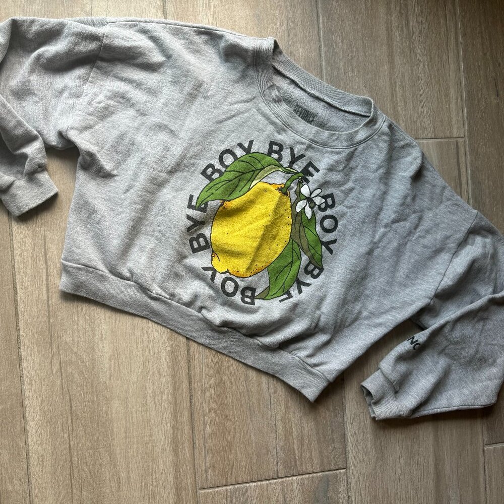 Beyoncé Grey Cropped "Boy Bye" Lemon Graphic Sweatshirt OS